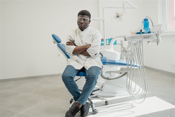 Dentist sitting on a dental chair